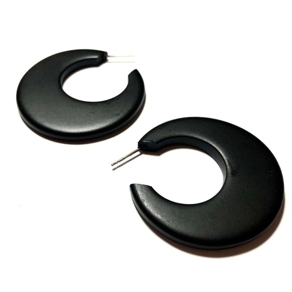 Big Jet Frosted Vintage Lucite Hoop Earrings - Picture 1 of 8